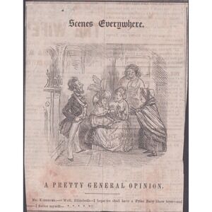 Antique 1850s Saturday Evening Post Clipping Scenes Everywhere Baby Show Art